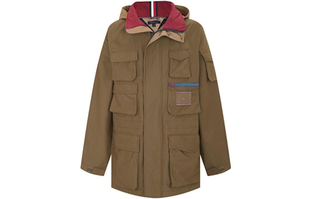 Tommy Hilfiger Solid Brown Multi-Pocket Zip Hoodie Jacket 08878J3510-201