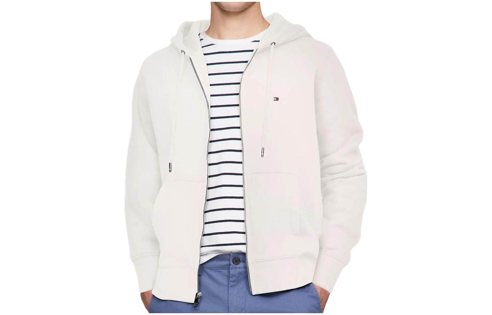 Tommy Hilfiger Solid Color Casual Hoodie Cardigan Jacket Off-White 78J9368-AWD