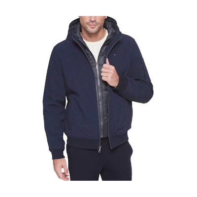 Tommy Hilfiger Solid Color Dual-Layer Zip Hoodie Jacket - Navy Blue 158AP223-MG