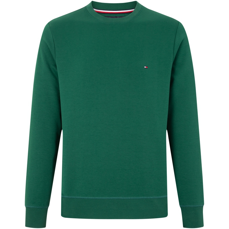 Tommy Hilfiger Solid Green Crewneck Sweatshirt with Embroidered Logo MW0MW29358-L4O