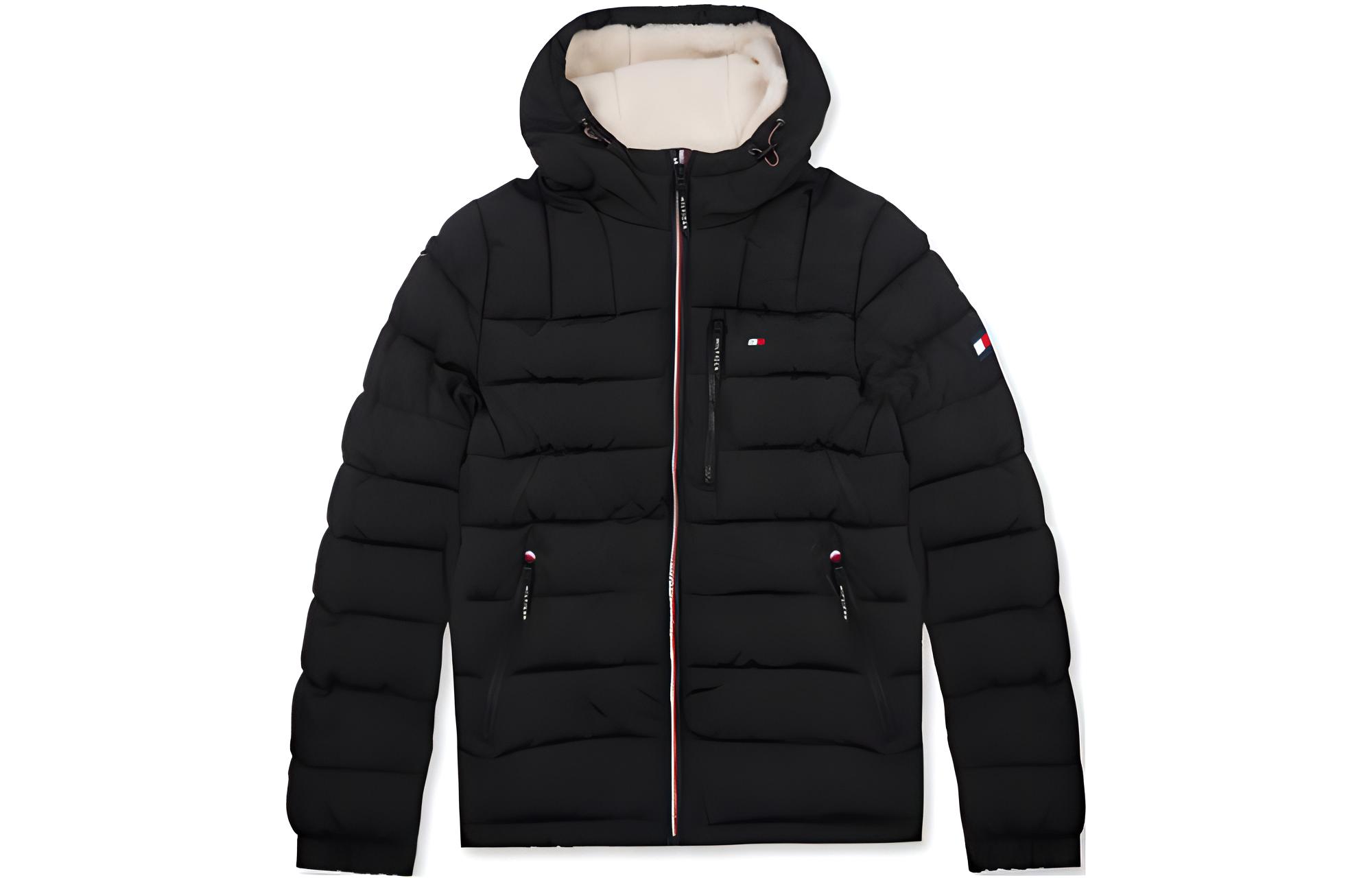 Tommy Hilfiger Solid Hooded Down Jacket with Zip Pockets Long Sleeve 151AP213-BLACK