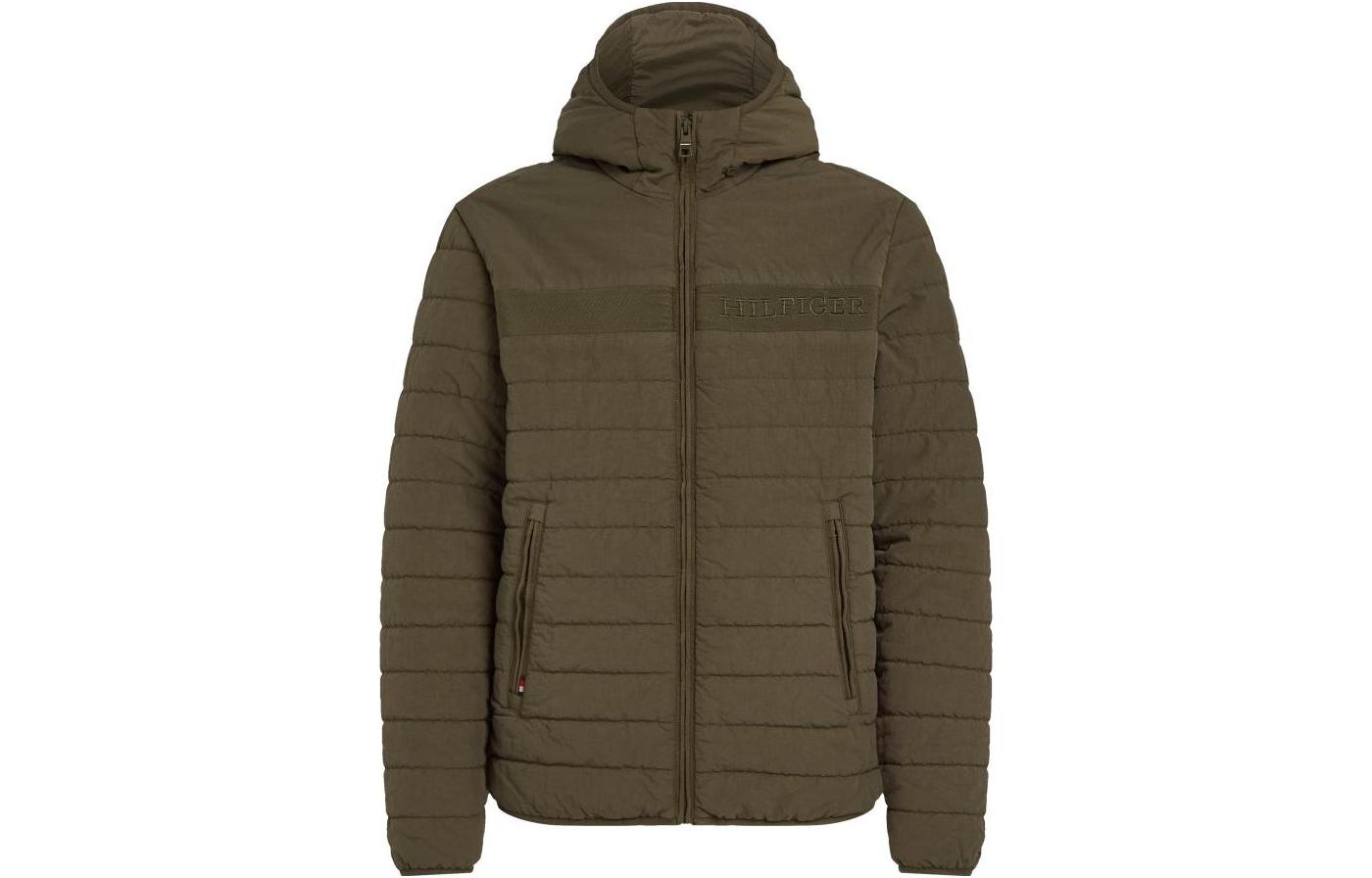 Tommy Hilfiger Solid Letter Print Green Zip-Up Hoodie Jacket MW0MW31639-RBN