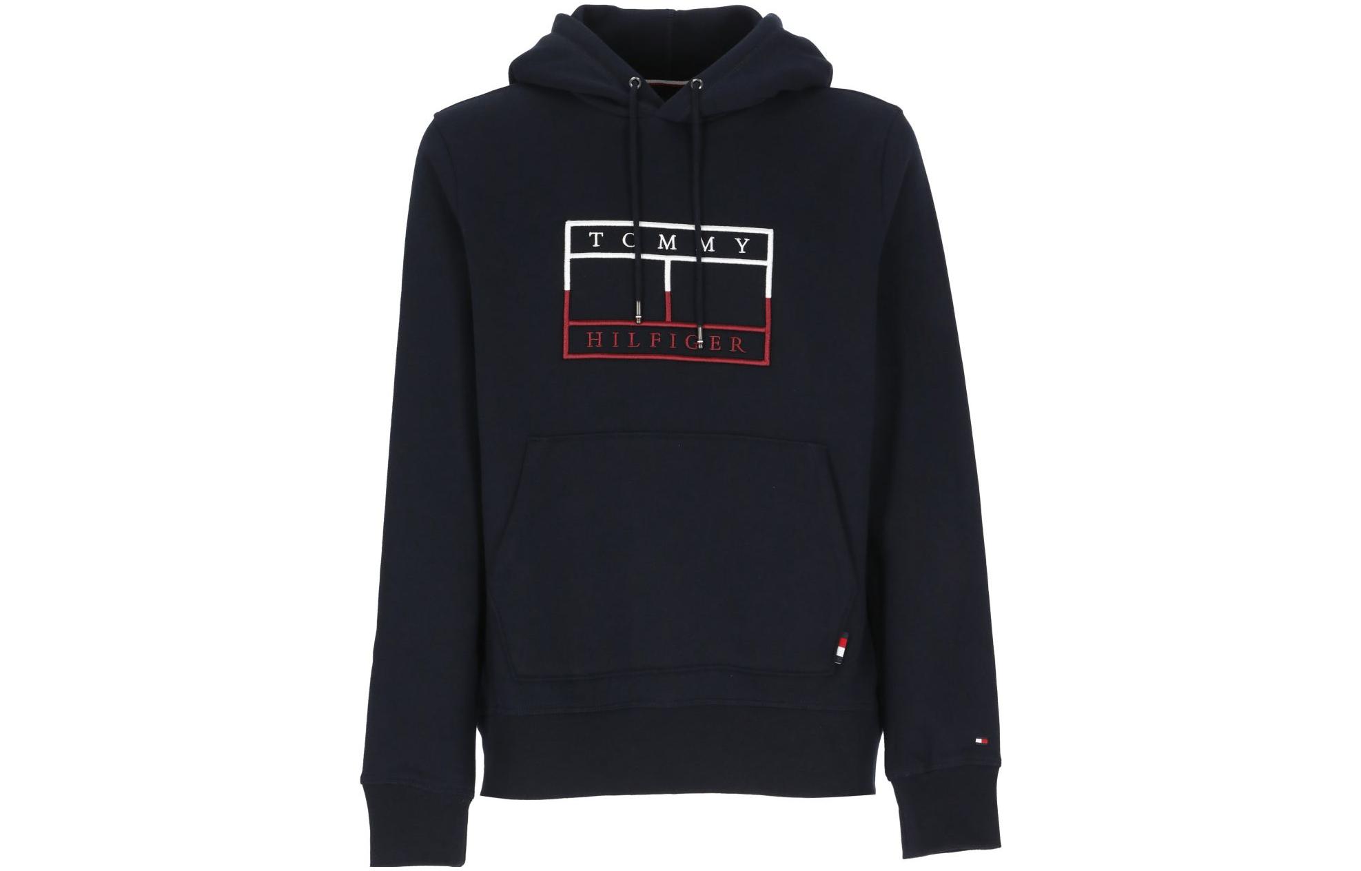 Tommy Hilfiger Solid Logo Embroidered Hoodie Navy Blue Long Sleeve MW0MW25600DW5