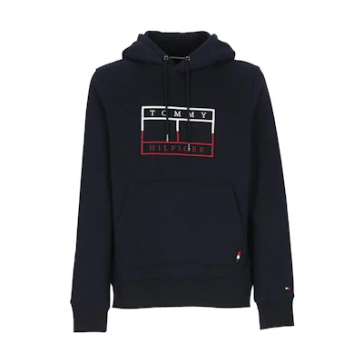 Tommy Hilfiger Solid Logo Embroidered Hoodie Navy Blue Long Sleeve MW0MW25600DW5