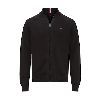 Tommy Hilfiger Solid Logo Embroidered Zip Cardigan Black Sweater 78J9322-001