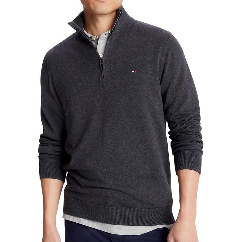 Tommy Hilfiger Solid Logo High-Neck Pullover Long-Sleeve Sweatshirt Dark Grey 78J9329-021