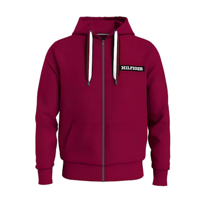Tommy Hilfiger Solid Logo Patch Zip Hoodie Men’s Maroon Color FMW0MW33658-XJV