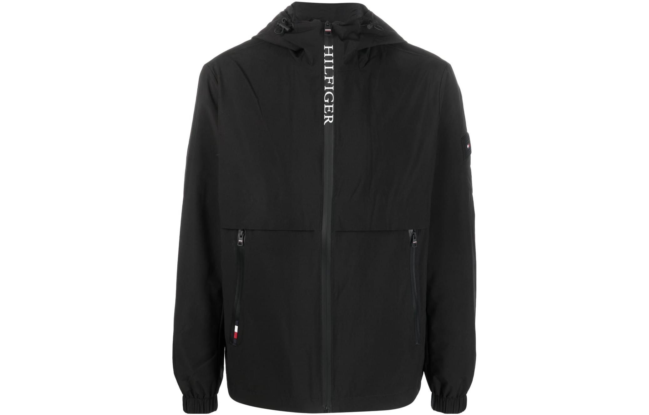 Tommy Hilfiger Solid Logo Print Hooded Jacket Black MW0MW29954BDS