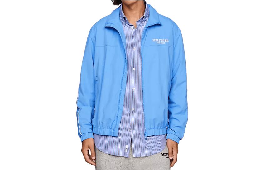 Tommy Hilfiger Solid Logo Print Slim Fit Hoodie Jacket Light Blue MW33728-C30