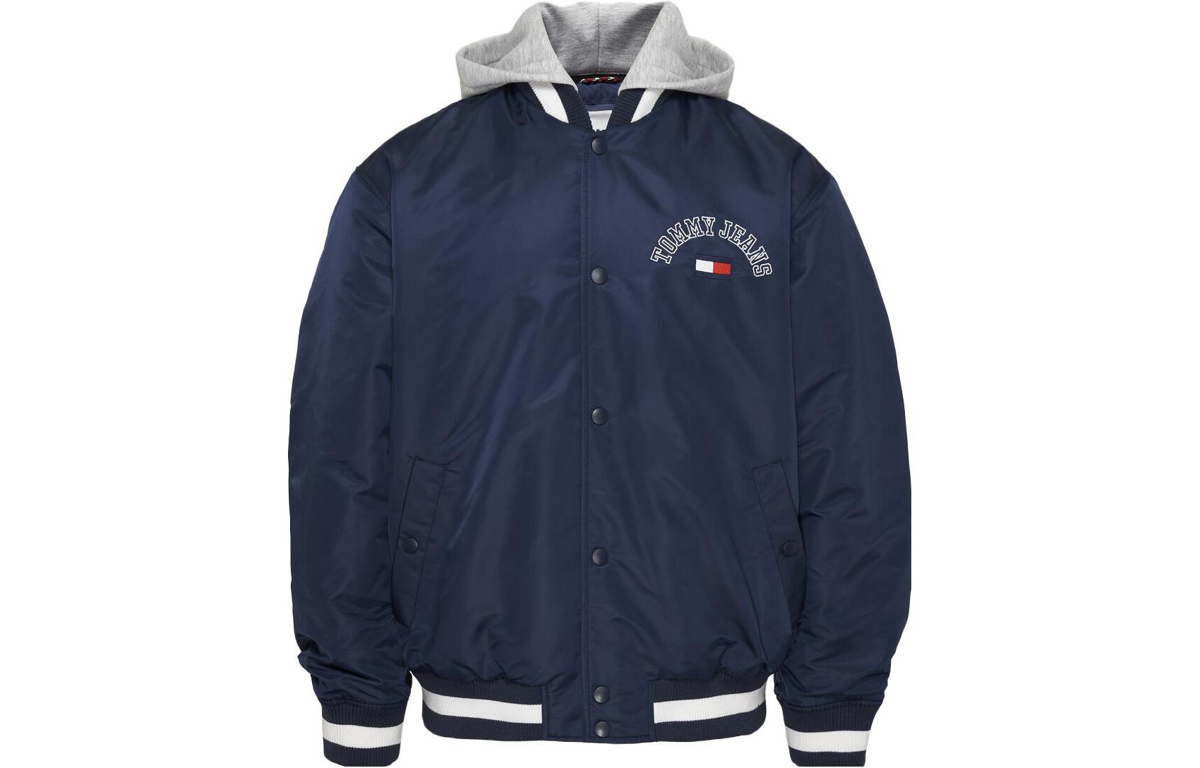 Tommy Hilfiger Solid Logo Stripe Print Hooded Bomber Jacket Blue DM0DM1538643636