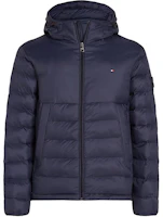 Tommy Hilfiger Solid Navy Logo Print Hooded Windproof Down Jacket for Men MW0MW33732-DW5 Tommy Hilfiger Solid Navy Logo Print Hooded Windproof Down Jacket for Men MW0MW33732-DW5