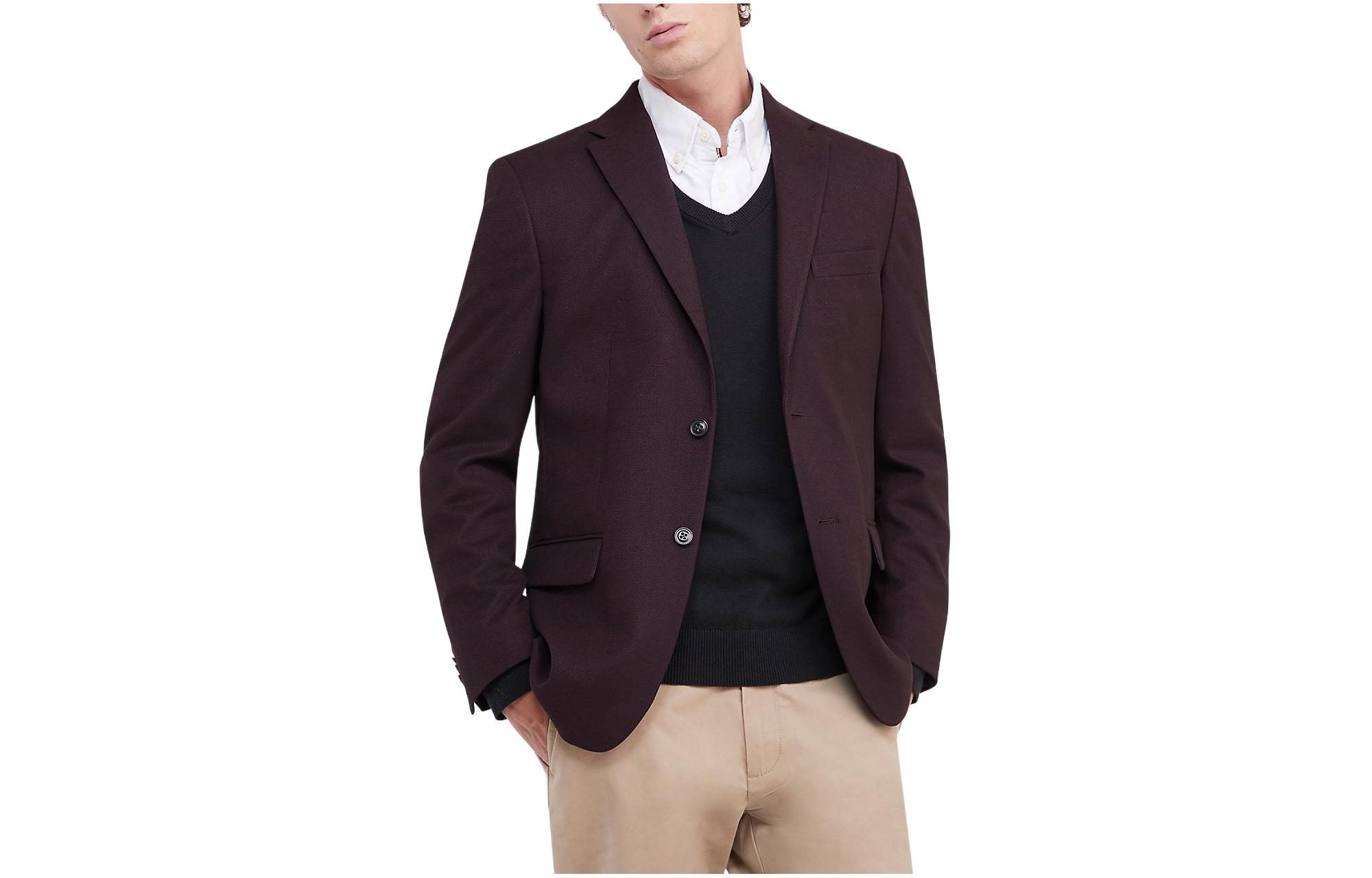 Tommy Hilfiger Solid Single-Breasted Purple Jacket Mens TX002777-645