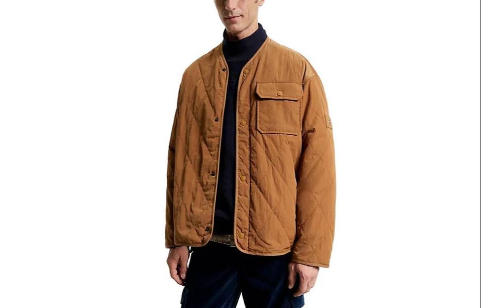 Tommy Hilfiger Solid V-Neck Casual Button Long Sleeve Jacket Khaki MW33420GWJ