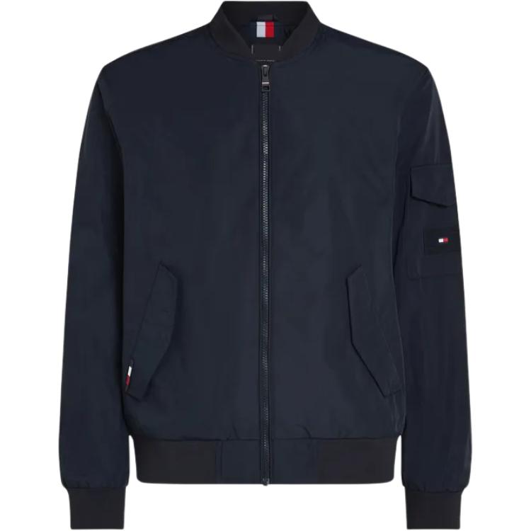Tommy Hilfiger Solid Zip Baseball Jacket Navy Blue Casual Outerwear F|MW0MW35658-DW5