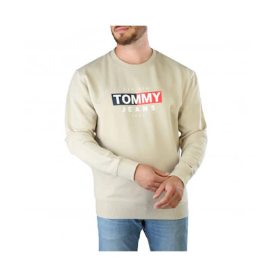 Tommy Hilfiger SS22 Logo Print Crewneck Pullover Sweatshirt Beige Mens DM0DM14341ACM