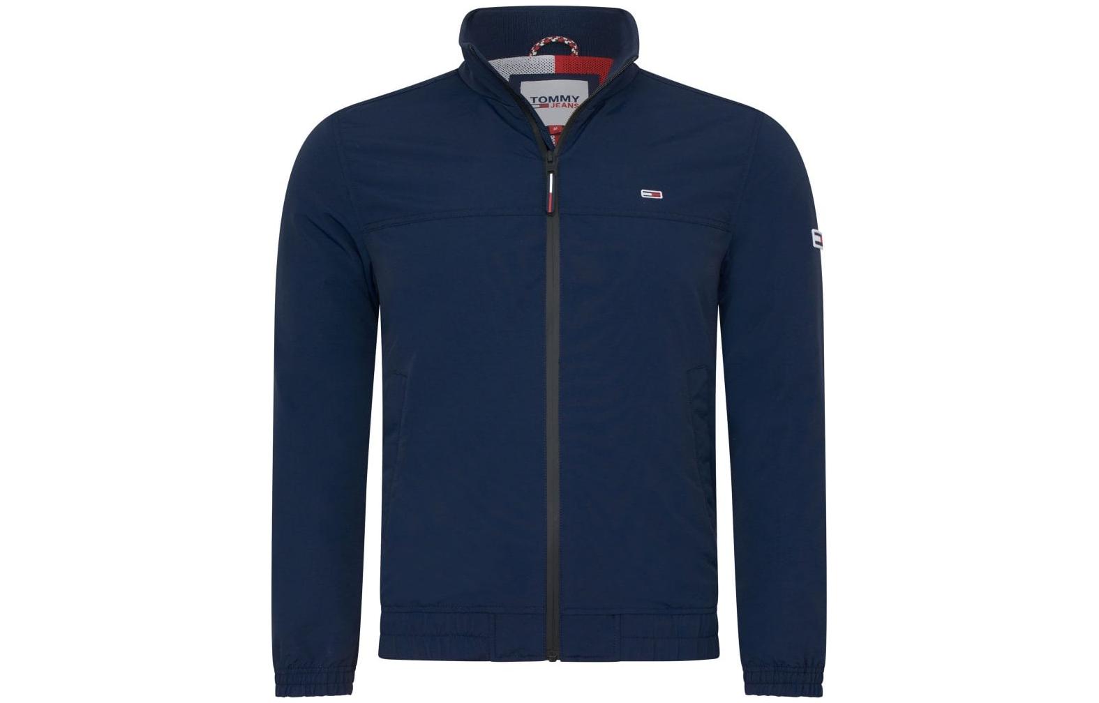 Tommy Hilfiger SS22 Solid Logo Patch Zip Bomber Jacket Navy Blue DM0DM12303C87BLU