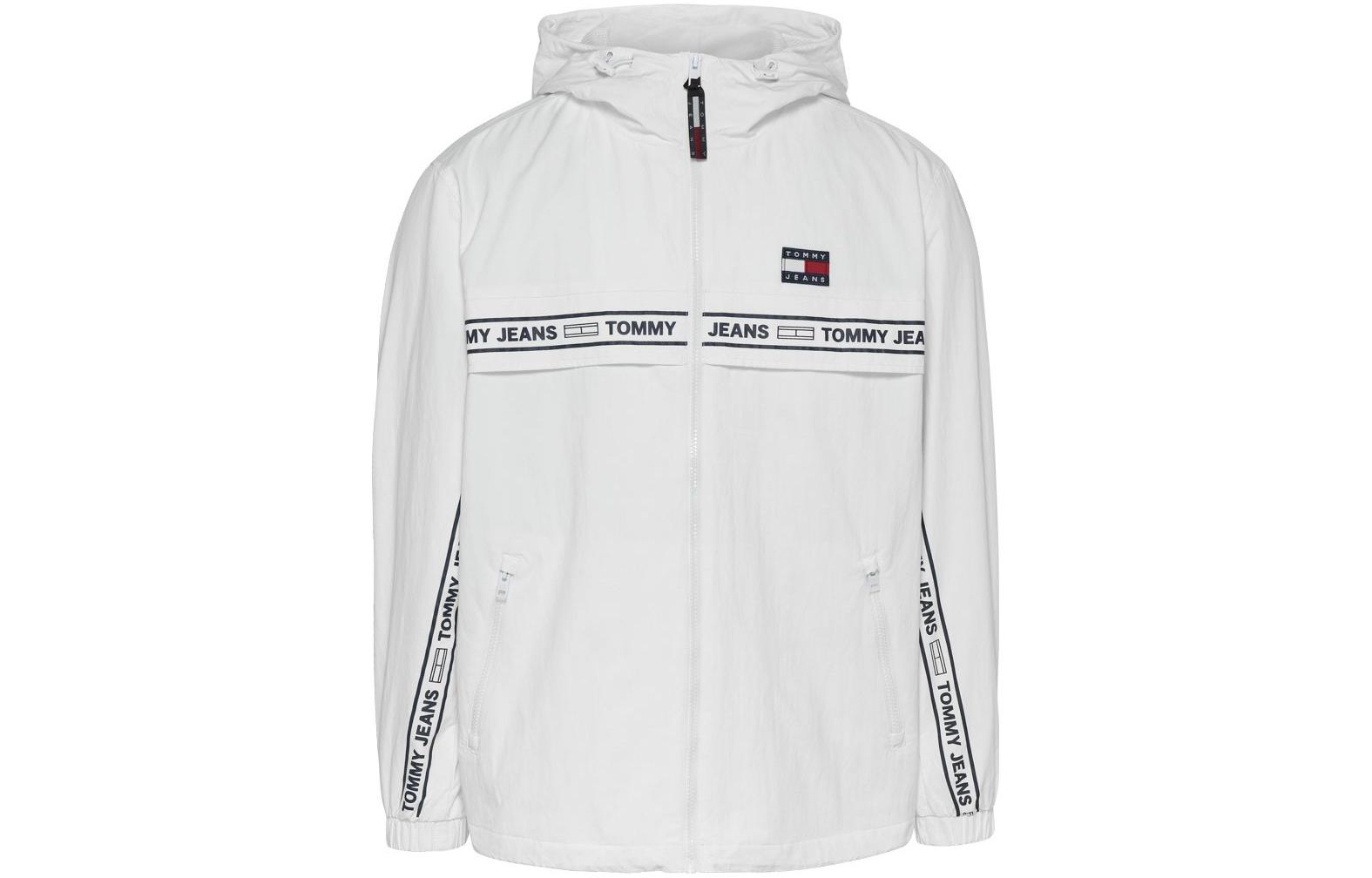 Tommy Hilfiger SS22 Solid Logo Print Hooded Jacket White DM0DM13268YBRBIANCO