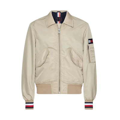 Tommy Hilfiger SS22 Striped Logo Bomber Jacket Beige MW0MW13518