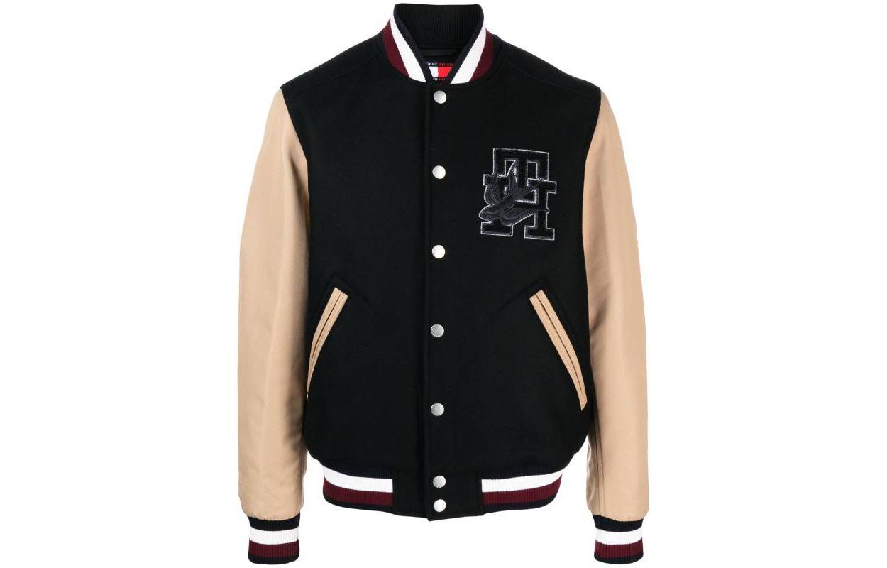 Tommy Hilfiger SS23  Black Relaxed Letter Embroidered Baseball Jacket. MW0MW31165-BDS