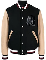 Tommy Hilfiger SS23 Black Relaxed Letter Embroidered Baseball Jacket. MW0MW31165-BDS Tommy Hilfiger SS23 Black Relaxed Letter Embroidered Baseball Jacket. MW0MW31165-BDS