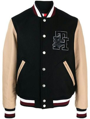 Tommy Hilfiger SS23 Black Relaxed Letter Embroidered Baseball Jacket. MW0MW31165-BDS Buy Tommy Hilfiger SS23 Black Relaxed Letter Embroidered Baseball Jacket. MW0MW31165-BDS