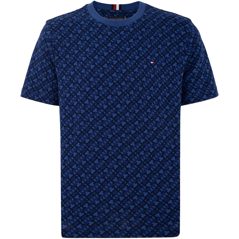 Tommy Hilfiger SS23 All-Over Logo Breathable Tee  - Navy Print MW0MW300560GY