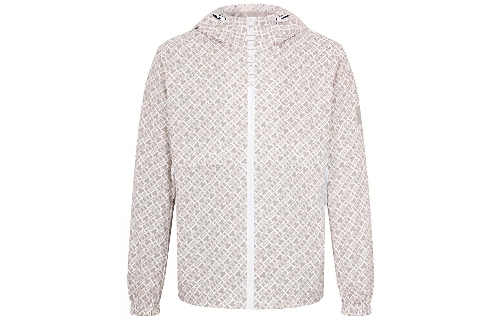 Tommy Hilfiger SS23 All-Over Logo Waterproof Hoodie Jacket Khaki Print MW0MW31248