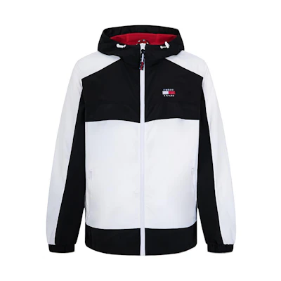 Tommy Hilfiger SS23 Black White Colorblock Flag Logo Zip Hoodie Jacket DM0DM15919-BDS