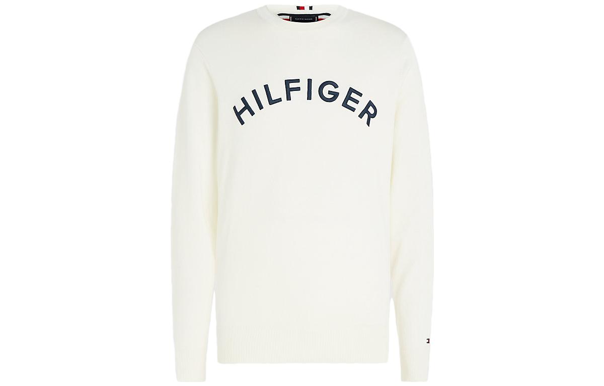Tommy Hilfiger SS23 Letter Print Crewneck Long Sleeve Sweatshirt White Mens MW0MW31025-YBI