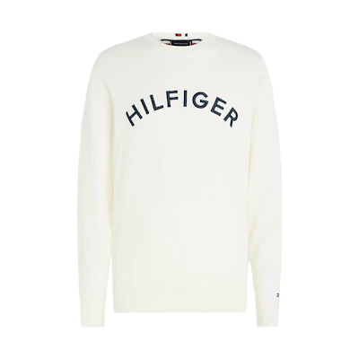 Tommy Hilfiger SS23 Letter Print Crewneck Long Sleeve Sweatshirt White Mens MW0MW31025-YBI