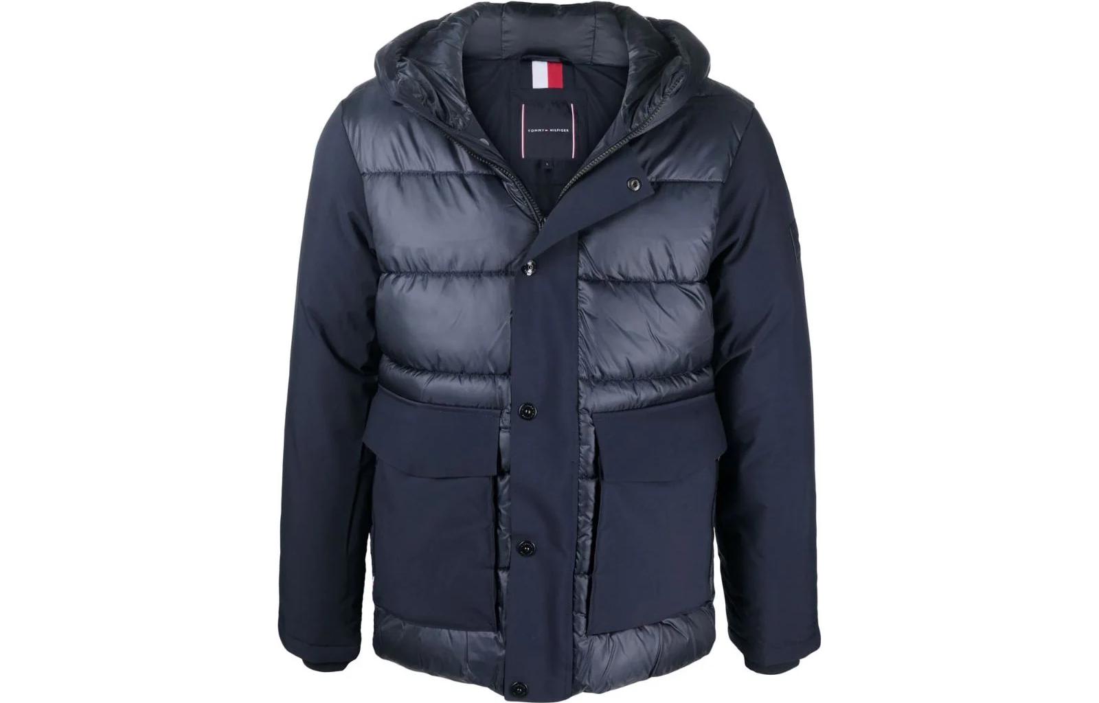 Tommy Hilfiger SS23 Logo Embroidered Solid Hoodie Puffer Jacket Blue Mens MW0MW19623DW5