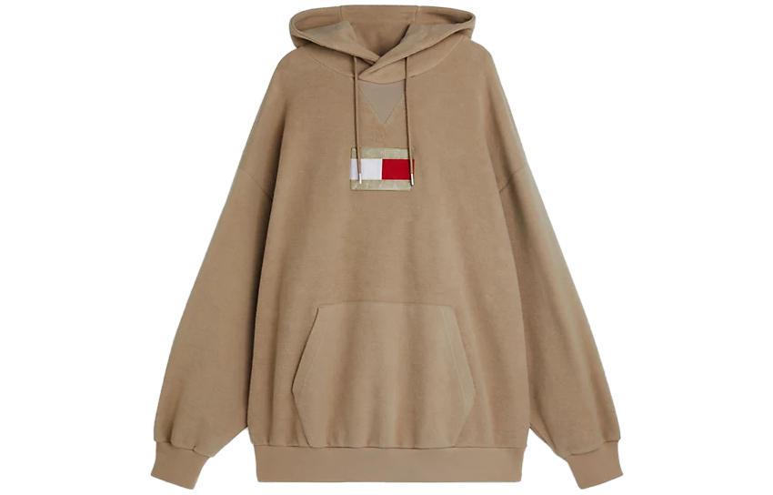 Tommy Hilfiger SS23 Logo Hoodie Unisex Brown Long-Sleeve Drawstring Pullover DM0DM15818-AEK