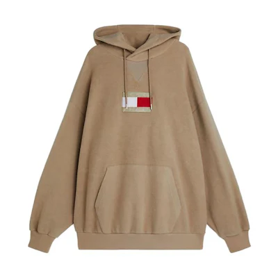 Tommy Hilfiger SS23 Logo Hoodie Unisex Brown Long-Sleeve Drawstring Pullover DM0DM15818-AEK