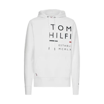 Tommy Hilfiger SS23 Logo Hoodie White - Long Sleeve Pullover MW0MW20119-YBR