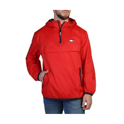 Tommy Hilfiger SS23 Solid Half-Zip Hooded Jacket Red DM0DM15906XNL