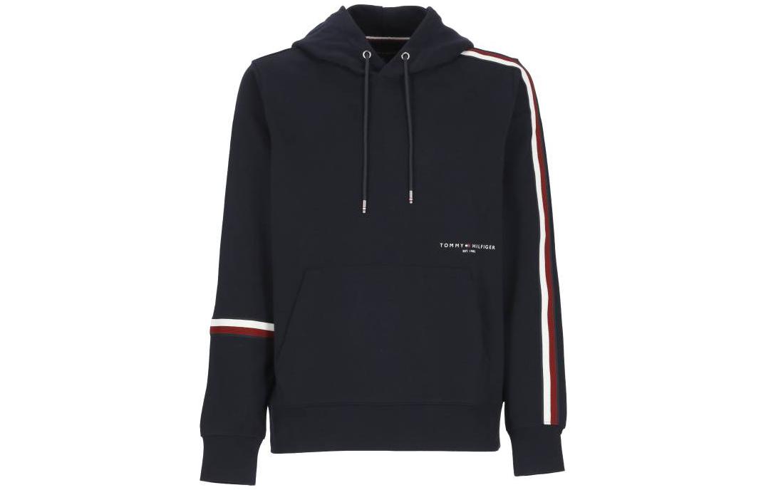 Tommy Hilfiger SS23 Striped Letter Print Hoodie in Navy Blue MW0MW29673DW5