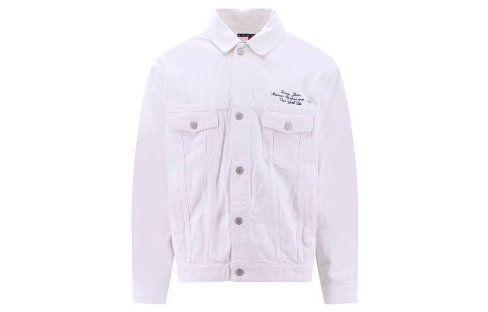 Tommy Hilfiger SS23 White Collared Letter Print Long-Sleeve Jacket DM0DM15981ECRU