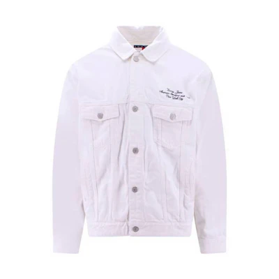 Tommy Hilfiger SS23 White Collared Letter Print Long-Sleeve Jacket DM0DM15981ECRU