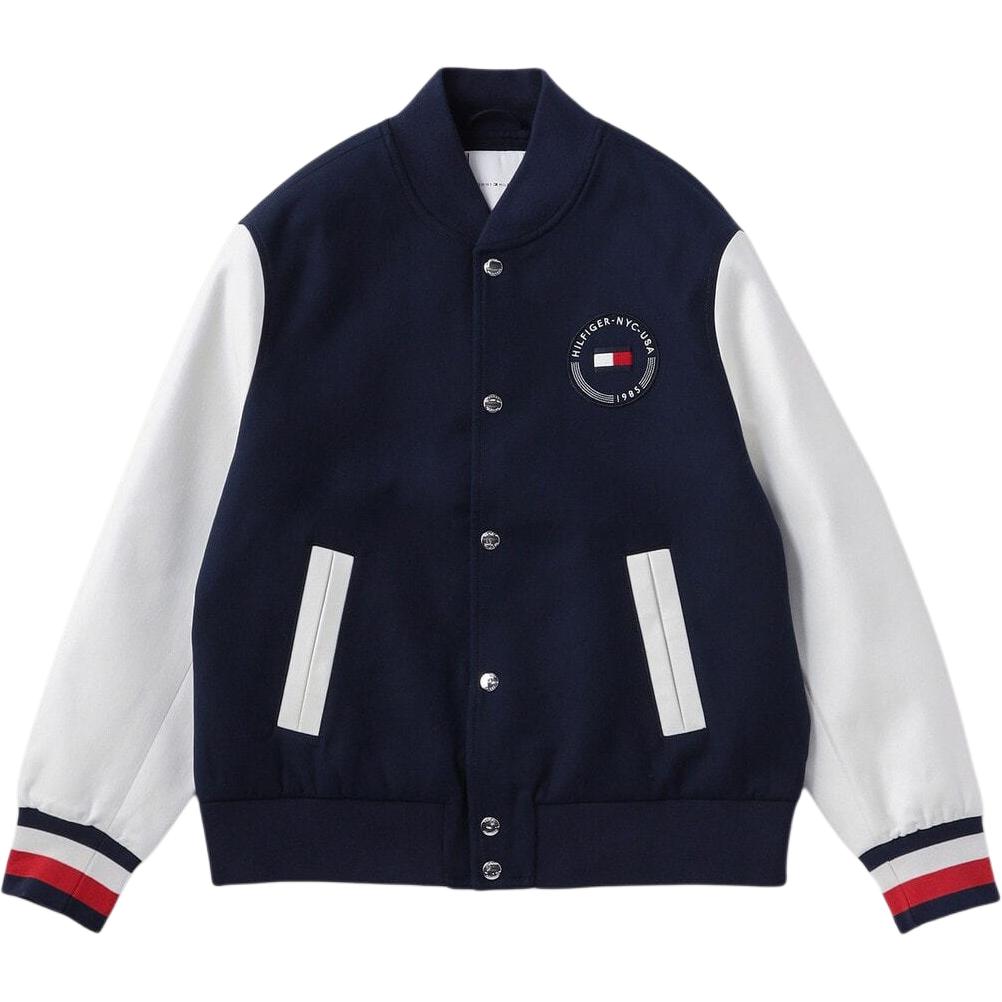 Tommy Hilfiger SS24 Navy Jacket with Logo Patch and Flag Print Back MW36979-DW5