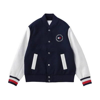 Tommy Hilfiger SS24 Navy Jacket with Logo Patch and Flag Print Back MW36979-DW5