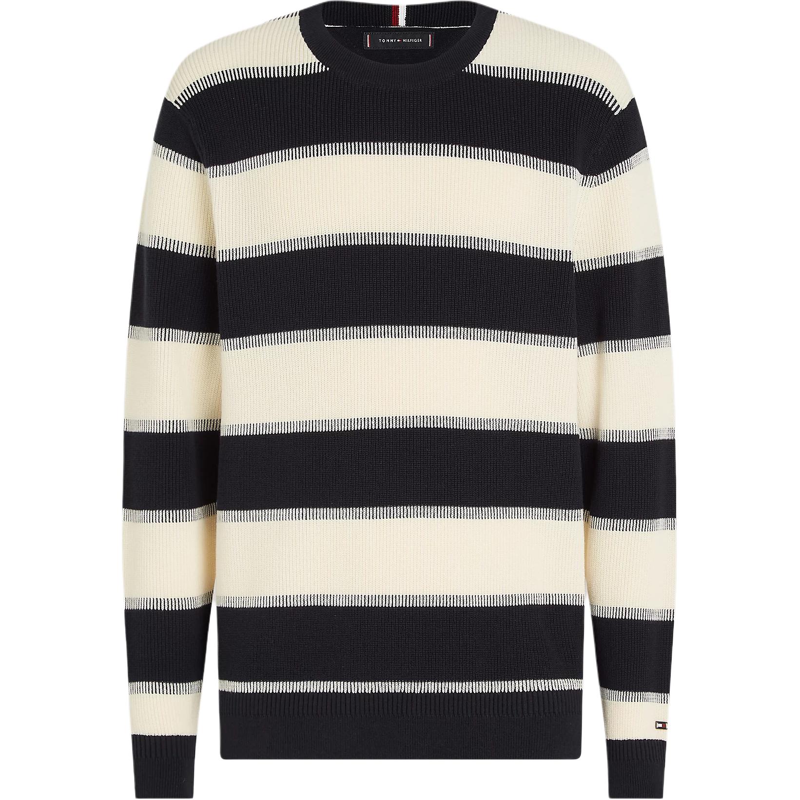 Tommy Hilfiger Stripe Crew Neck Slim Sweatshirt Black Long-Sleeve MW0MW33517-0GY