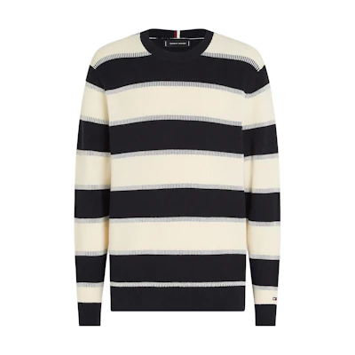 Tommy Hilfiger Stripe Crew Neck Slim Sweatshirt Black Long-Sleeve MW0MW33517-0GY