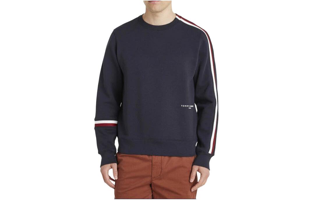 Tommy Hilfiger Striped Crewneck Logo Pullover Sweatshirt Navy - MW0MW29344DW5