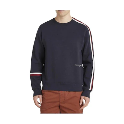 Tommy Hilfiger Striped Crewneck Logo Pullover Sweatshirt Navy - MW0MW29344DW5