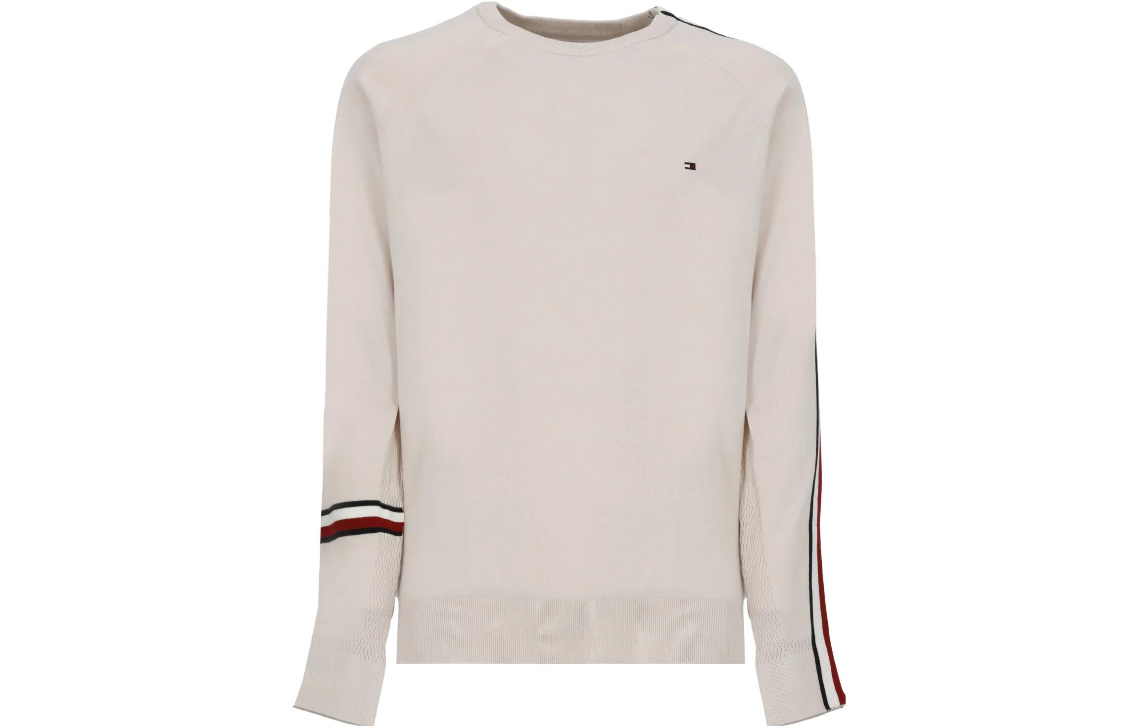 Tommy Hilfiger Striped Crewneck Long Sleeve Sweatshirt Mens Off-White MW0MW29038-AF4