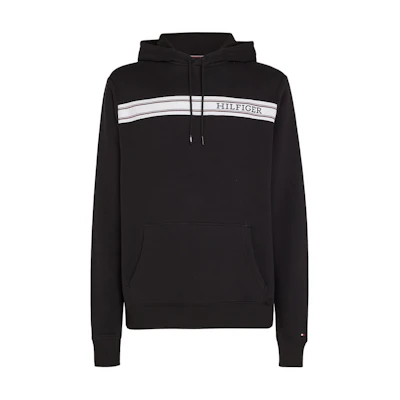 Tommy Hilfiger Striped Letter Embroidered Hoodie Black UM0UM03253-BDS