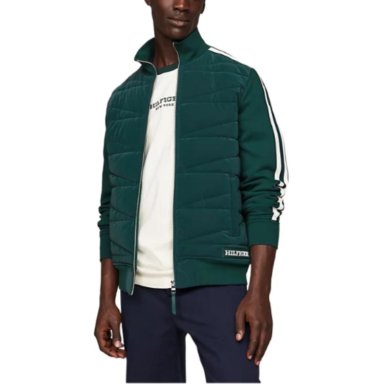 Tommy Hilfiger Striped Zip-Up Jacket Green Long Sleeve Outerwear MW0MW34406-MBP