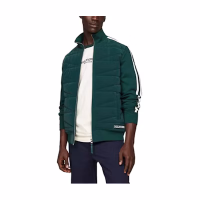 Tommy Hilfiger Striped Zip-Up Jacket Green Long Sleeve Outerwear MW0MW34406-MBP
