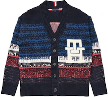 Tommy Hilfiger Textured Stripe V-Neck Cardigan Jacket Blue Fashion MW33088DW5 Tommy Hilfiger Textured Stripe V-Neck Cardigan Jacket Blue Fashion MW33088DW5