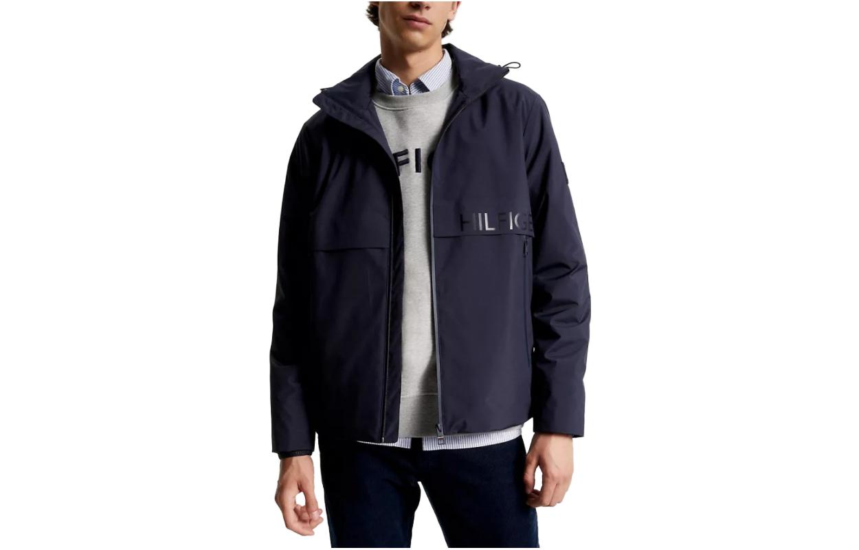 Tommy Hilfiger THProtect Hooded Sailing Jacket Black Letter Print Zip-Up MW31656-DW5